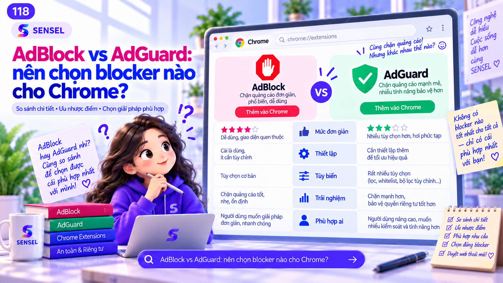 Minh họa so sánh AdBlock và AdGuard cho nhu cầu dùng Chrome