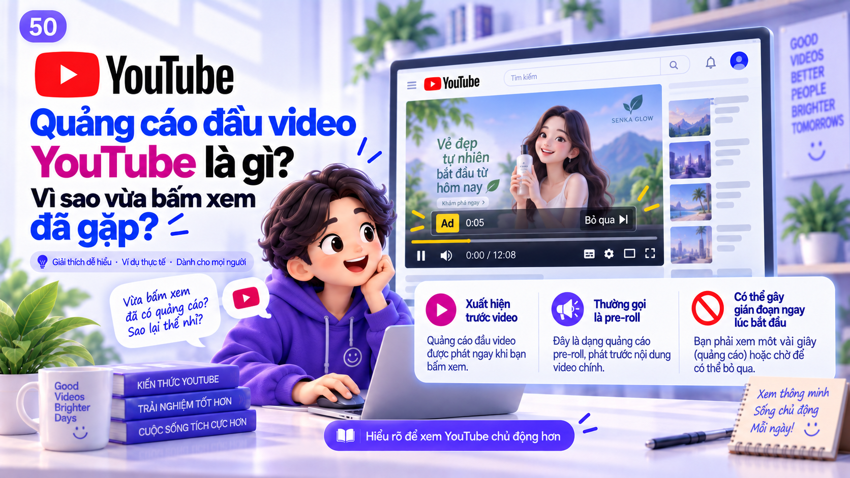 Minh họa quảng cáo đầu video YouTube xuất hiện ngay trước khi nội dung chính bắt đầu