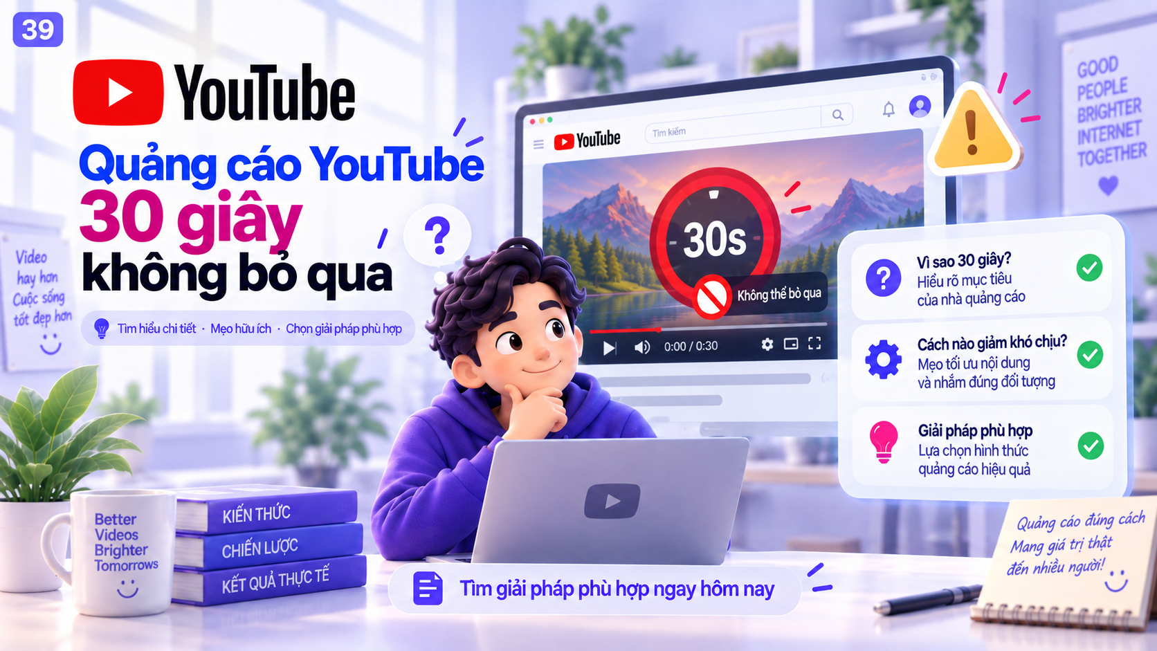 Minh họa quảng cáo YouTube 30 giây không thể bỏ qua với bộ đếm 30 giây trên trình phát