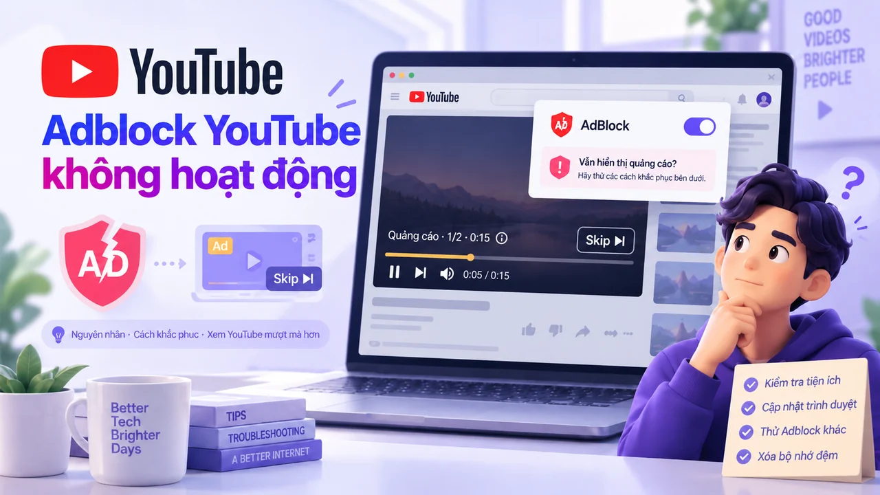 Minh họa adblock YouTube không hoạt động và quảng cáo vẫn xuất hiện
