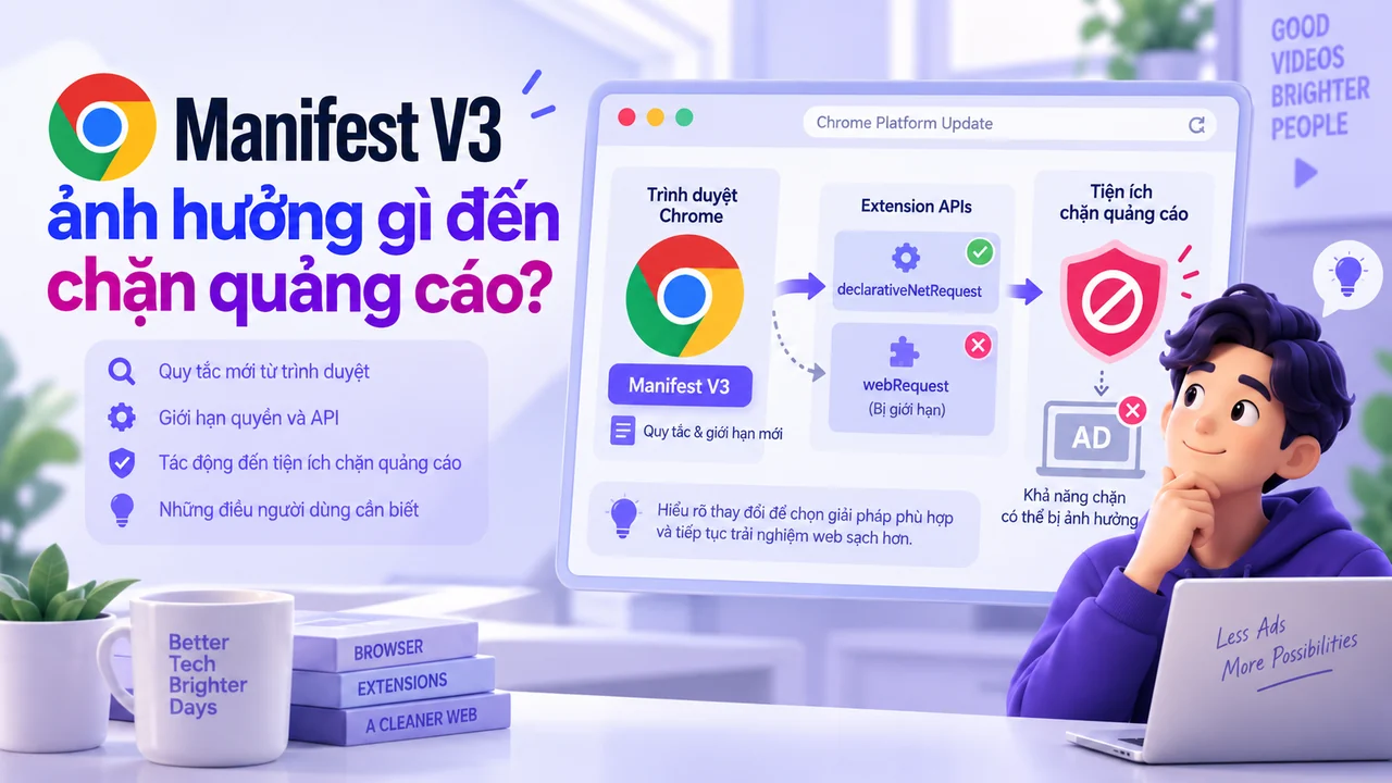 Sơ đồ Manifest V3 ảnh hưởng đến API và tiện ích chặn quảng cáo trên Chrome