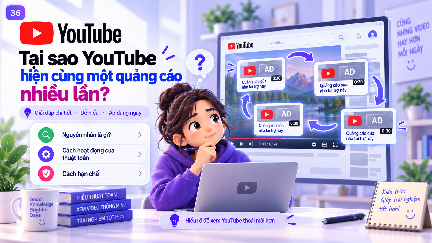 Minh họa cùng một quảng cáo YouTube lặp lại nhiều lần và vòng lặp tần suất hiển thị