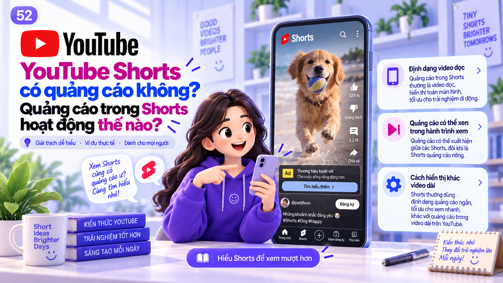 Minh họa quảng cáo xuất hiện giữa các video dọc trong YouTube Shorts Feed